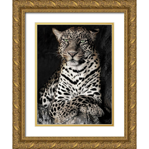 African Leopard Gold Ornate Wood Framed Art Print with Double Matting by Jaynes, William D.
