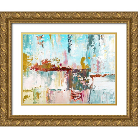 Color Block Splash Gold Ornate Wood Framed Art Print with Double Matting by Nan