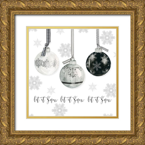 Let it Snow Ornaments Gold Ornate Wood Framed Art Print with Double Matting by Robinson, Carol