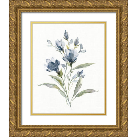 Linen Botanical Navy IV Gold Ornate Wood Framed Art Print with Double Matting by Robinson, Carol