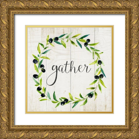 Gather Olive Wreath Gold Ornate Wood Framed Art Print with Double Matting by Nan