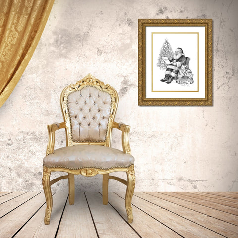 Santas List Gold Ornate Wood Framed Art Print with Double Matting by Manning, Ruane