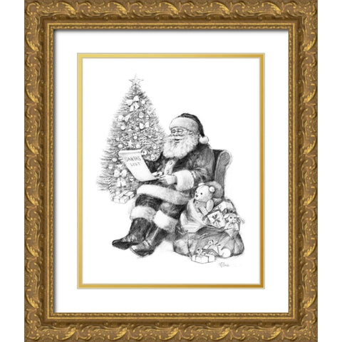 Santas List Gold Ornate Wood Framed Art Print with Double Matting by Manning, Ruane