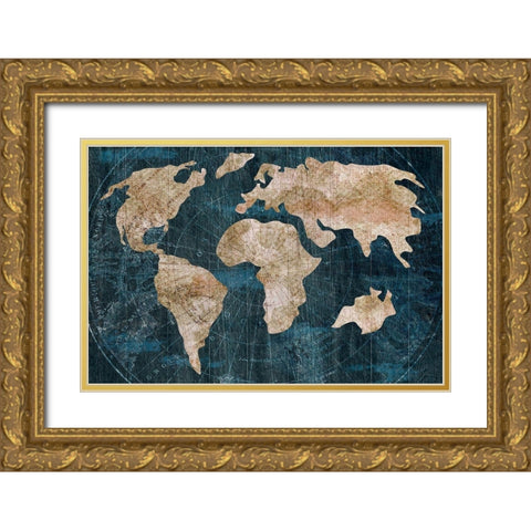 Industrial Map Gold Ornate Wood Framed Art Print with Double Matting by CAD Designs