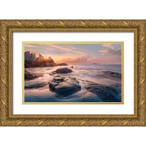 Champagne Bay Gold Ornate Wood Framed Art Print with Double Matting by Calascibetta, Mike