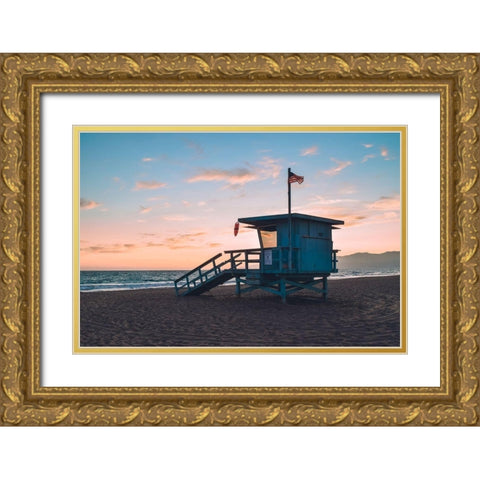 Santa Monica Lifeguard Gold Ornate Wood Framed Art Print with Double Matting by Carpentieri, Natalie