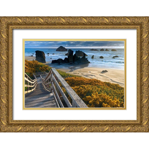 Brandon Beach Gold Ornate Wood Framed Art Print with Double Matting by Sutton, William