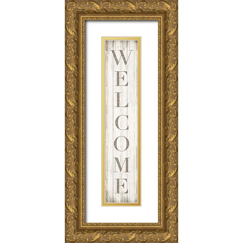 Welcome Gold Ornate Wood Framed Art Print with Double Matting by CAD Designs