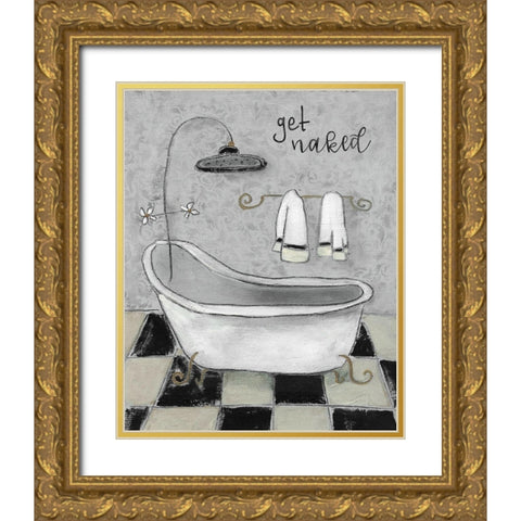 Get Naked Bath Gold Ornate Wood Framed Art Print with Double Matting by Robinson, Carol