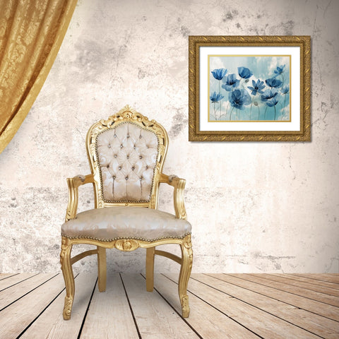 Springing Up Blue Gold Ornate Wood Framed Art Print with Double Matting by Nan