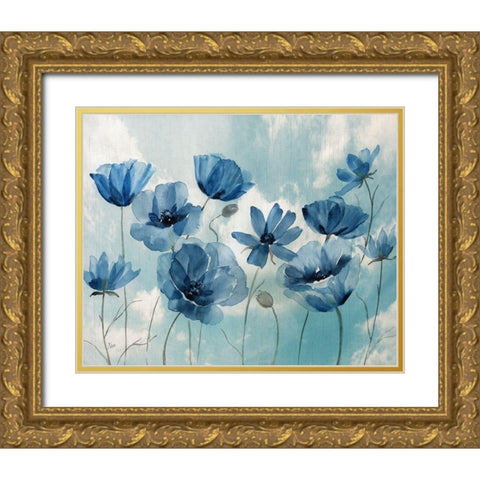 Springing Up Blue Gold Ornate Wood Framed Art Print with Double Matting by Nan