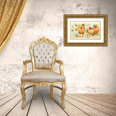 Harvest Pumpkins Gold Ornate Wood Framed Art Print with Double Matting by Nan