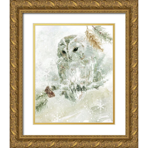 Winter Lodge Owl Gold Ornate Wood Framed Art Print with Double Matting by Robinson, Carol