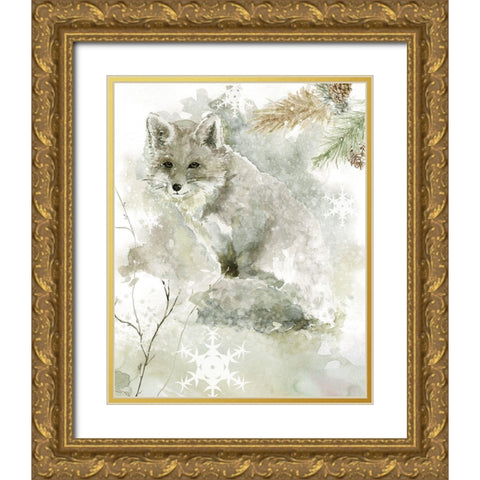 Winter Lodge Fox Gold Ornate Wood Framed Art Print with Double Matting by Robinson, Carol