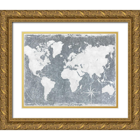 Galvanized Map Gold Ornate Wood Framed Art Print with Double Matting by CAD Designs