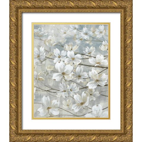 Dogwoods In Bloom Gold Ornate Wood Framed Art Print with Double Matting by Nan