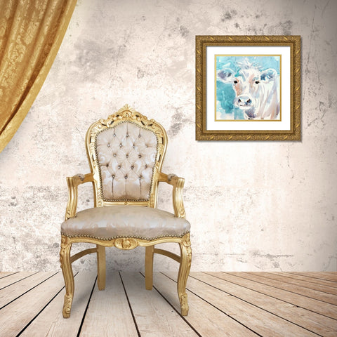 Color Wash Cow Gold Ornate Wood Framed Art Print with Double Matting by Robinson, Carol
