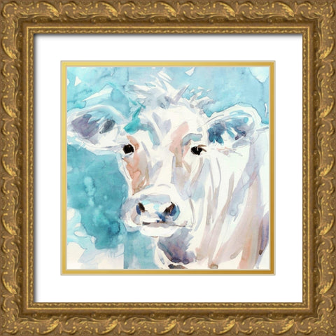 Color Wash Cow Gold Ornate Wood Framed Art Print with Double Matting by Robinson, Carol
