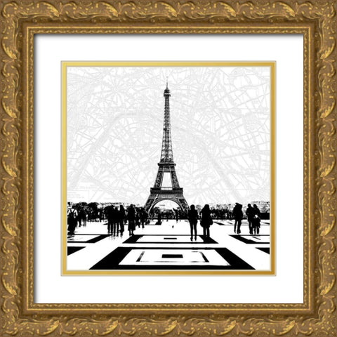 Vue Eiffel Gold Ornate Wood Framed Art Print with Double Matting by Jill, Susan