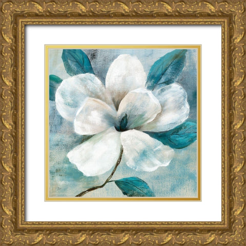 Teal Magnolia I Gold Ornate Wood Framed Art Print with Double Matting by Nan