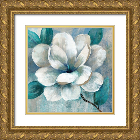 Teal Magnolia II Gold Ornate Wood Framed Art Print with Double Matting by Nan