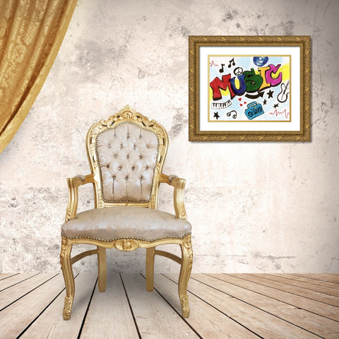Music Graffiti Gold Ornate Wood Framed Art Print with Double Matting by Craven, Katrina