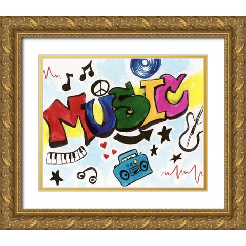 Music Graffiti Gold Ornate Wood Framed Art Print with Double Matting by Craven, Katrina