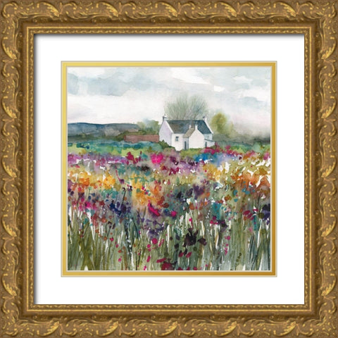 Wildflower Cottage Gold Ornate Wood Framed Art Print with Double Matting by Robinson, Carol