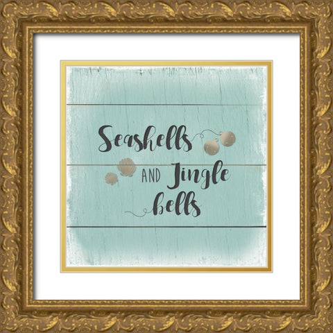 Seashells and Jingle Bells Gold Ornate Wood Framed Art Print with Double Matting by Robinson, Carol