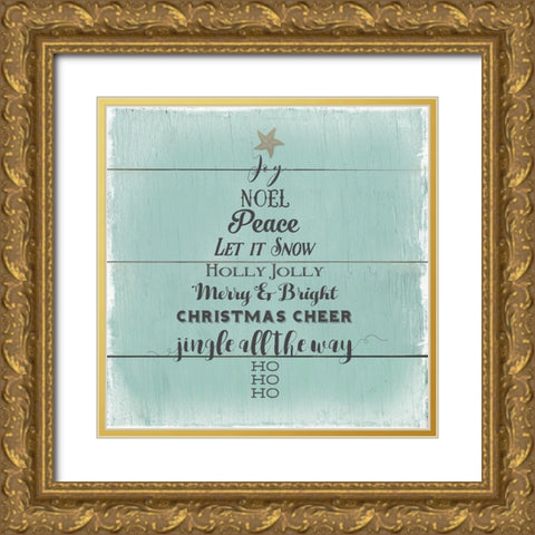 Holly Jolly Christmas Tree Gold Ornate Wood Framed Art Print with Double Matting by Robinson, Carol