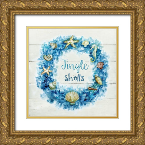 Jingle Shells Wreath Gold Ornate Wood Framed Art Print with Double Matting by Nan