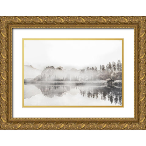Taupe Morning Mood Gold Ornate Wood Framed Art Print with Double Matting by Weisz, Irene