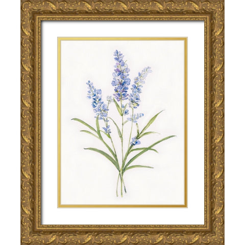 Dainty Botancial Lavender Gold Ornate Wood Framed Art Print with Double Matting by Swatland, Sally