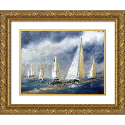 Indigo Swells Gold Ornate Wood Framed Art Print with Double Matting by Robinson, Carol