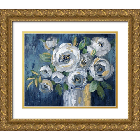 Indigo Touch of Gold Gold Ornate Wood Framed Art Print with Double Matting by Nan