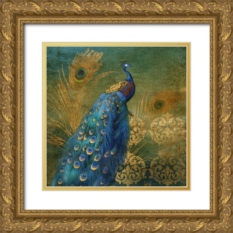 Peacock Bliss Gold Ornate Wood Framed Art Print with Double Matting by Nan
