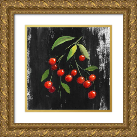 Chalkboard Cherries Gold Ornate Wood Framed Art Print with Double Matting by Nan