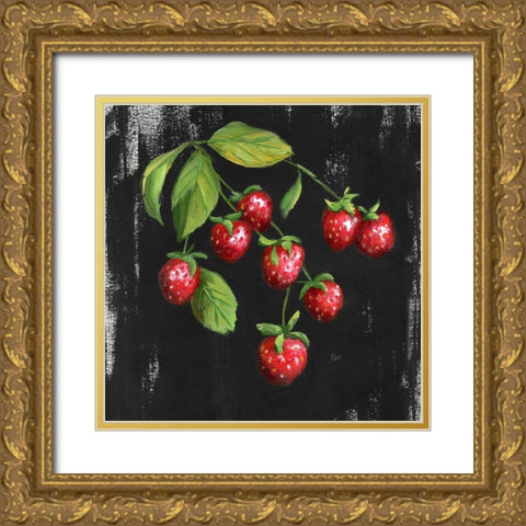 Chalkboard Strawberries Gold Ornate Wood Framed Art Print with Double Matting by Nan