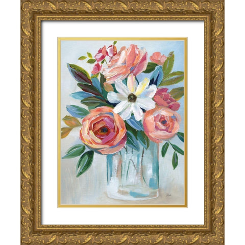 Fiesta Blooms Gold Ornate Wood Framed Art Print with Double Matting by Stefan, Alix