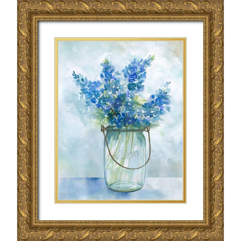 Bluebonnets II Gold Ornate Wood Framed Art Print with Double Matting by Nan