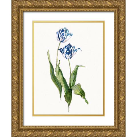 Blue Lively Botanical II Gold Ornate Wood Framed Art Print with Double Matting by Swatland, Sally