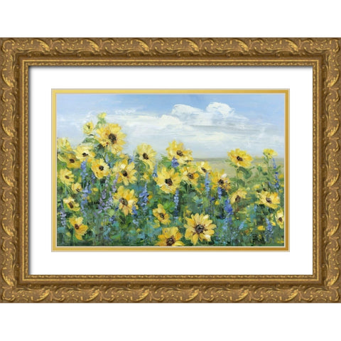 Sunflower Fields Forever Gold Ornate Wood Framed Art Print with Double Matting by Craven, Katrina