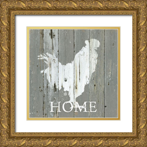Rooster Home Gold Ornate Wood Framed Art Print with Double Matting by Robinson, Carol