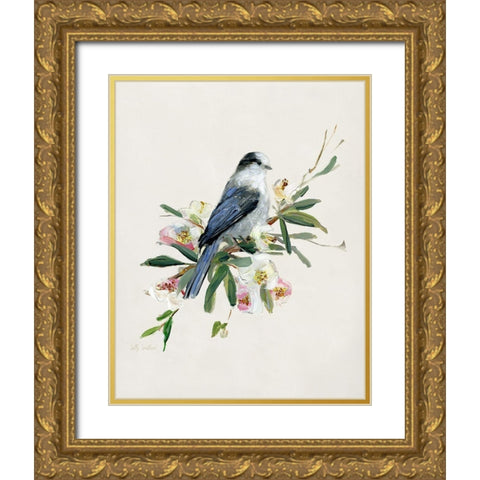 Spring Song Gray Jay Gold Ornate Wood Framed Art Print with Double Matting by Swatland, Sally