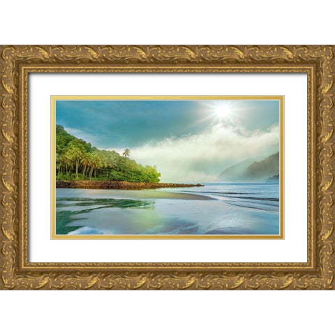 Jungle Meets the Sea Gold Ornate Wood Framed Art Print with Double Matting by Calascibetta, Mike