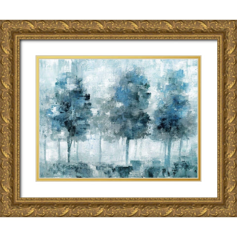 Shady Blue Forest Gold Ornate Wood Framed Art Print with Double Matting by Nan