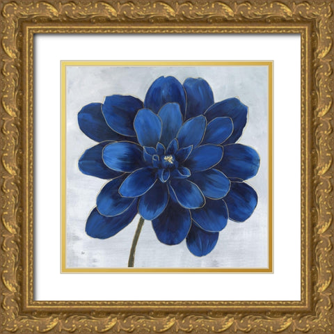 Indigo Dahlia Gold Ornate Wood Framed Art Print with Double Matting by Nan