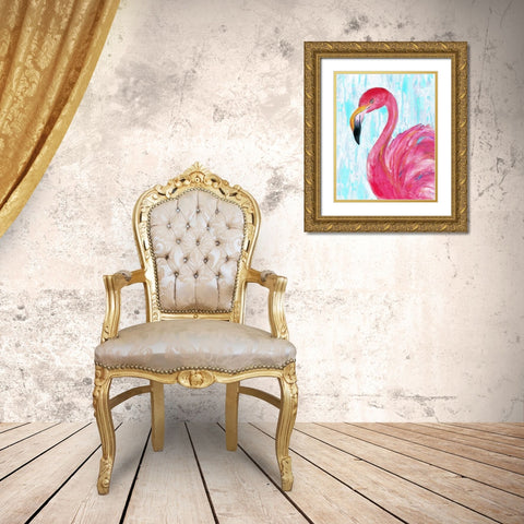 Flamingo II Gold Ornate Wood Framed Art Print with Double Matting by Cole, Jan