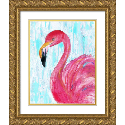 Flamingo II Gold Ornate Wood Framed Art Print with Double Matting by Cole, Jan