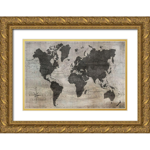 World Map Gold Ornate Wood Framed Art Print with Double Matting by Jill, Susan